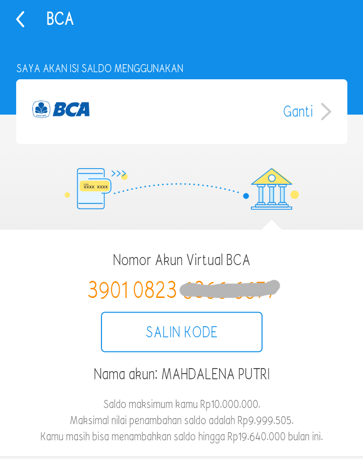 no virtual account dana ke BCA