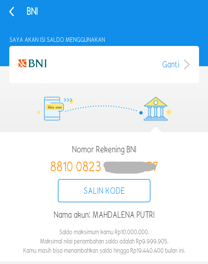 no virtual account dana ke BNI