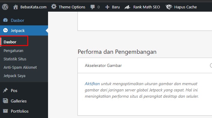 Cara Buat Plugin Jetpack Ringan Di Wordpress 4 dashboard jetpack