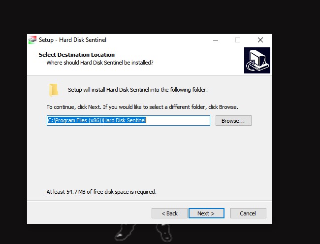 tentukan lokasi install hardisk sentinel