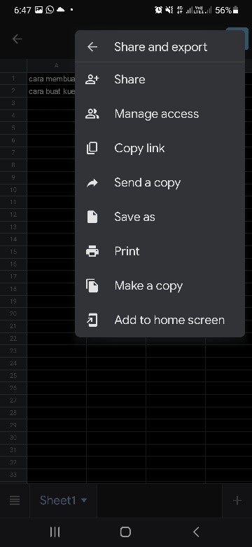 sharing hasil kerja spreadsheet online