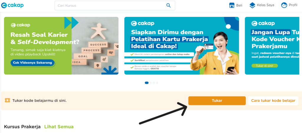 Tukar kode voucher belajar di mitra pelatihan cakap prakerja