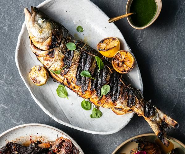 Grilled fish with herb dressing