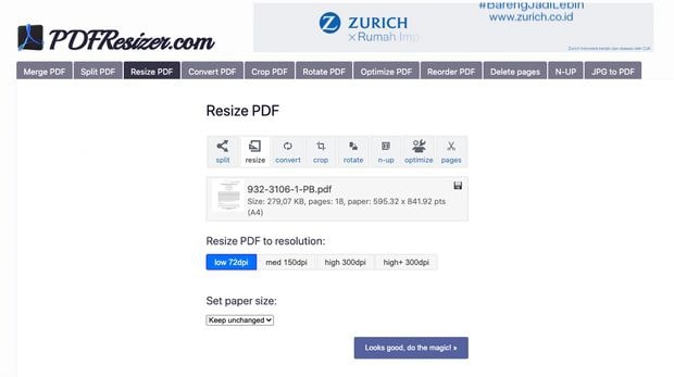 Cara Menaikan Resolusi PDF melalui Situs PDFResizer.com